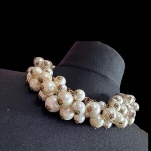 N149  Large Faux Pearl Cluster Choker adjustable- last photo for comparison